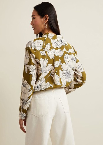 Phase Eight Lena Linear Floral Shirts Olive Australia | MG2938165